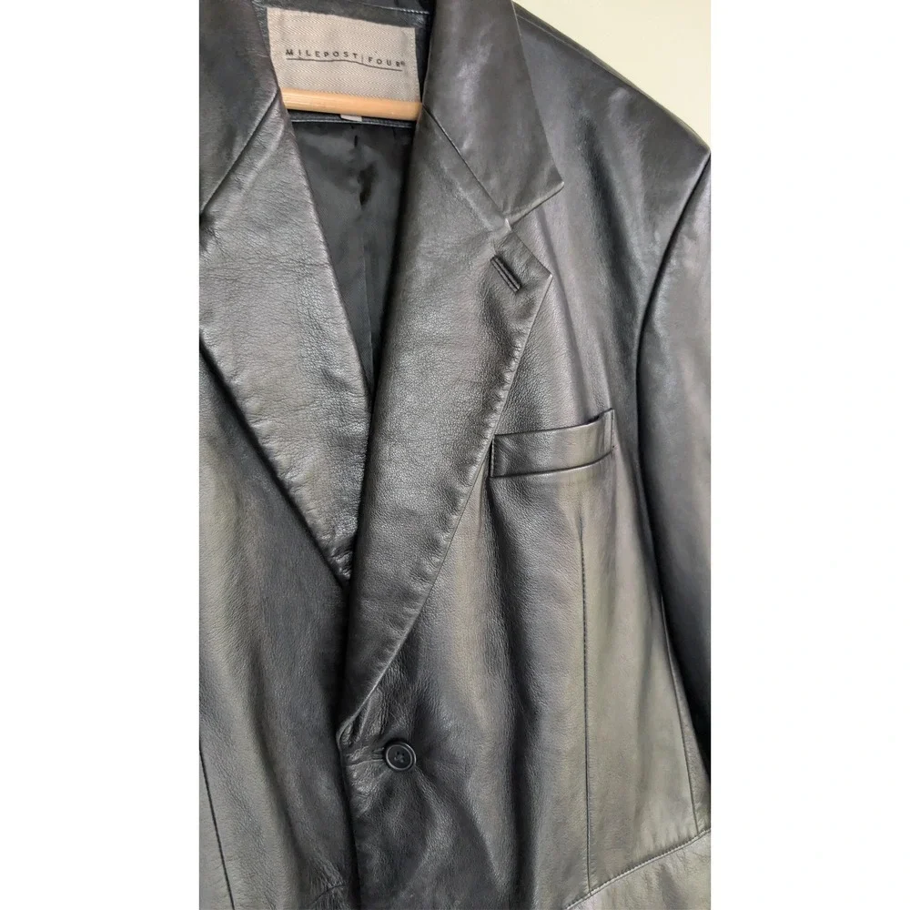 MILEPOST FOUR Mens Vintage Black 100% Leather Blazer Sport Coat‎ Jacket Size 40R